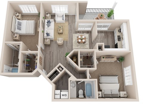Poplar floor plan, 1070 Sq. Ft. at The Winds at Poplar Creek, Schaumburg, IL